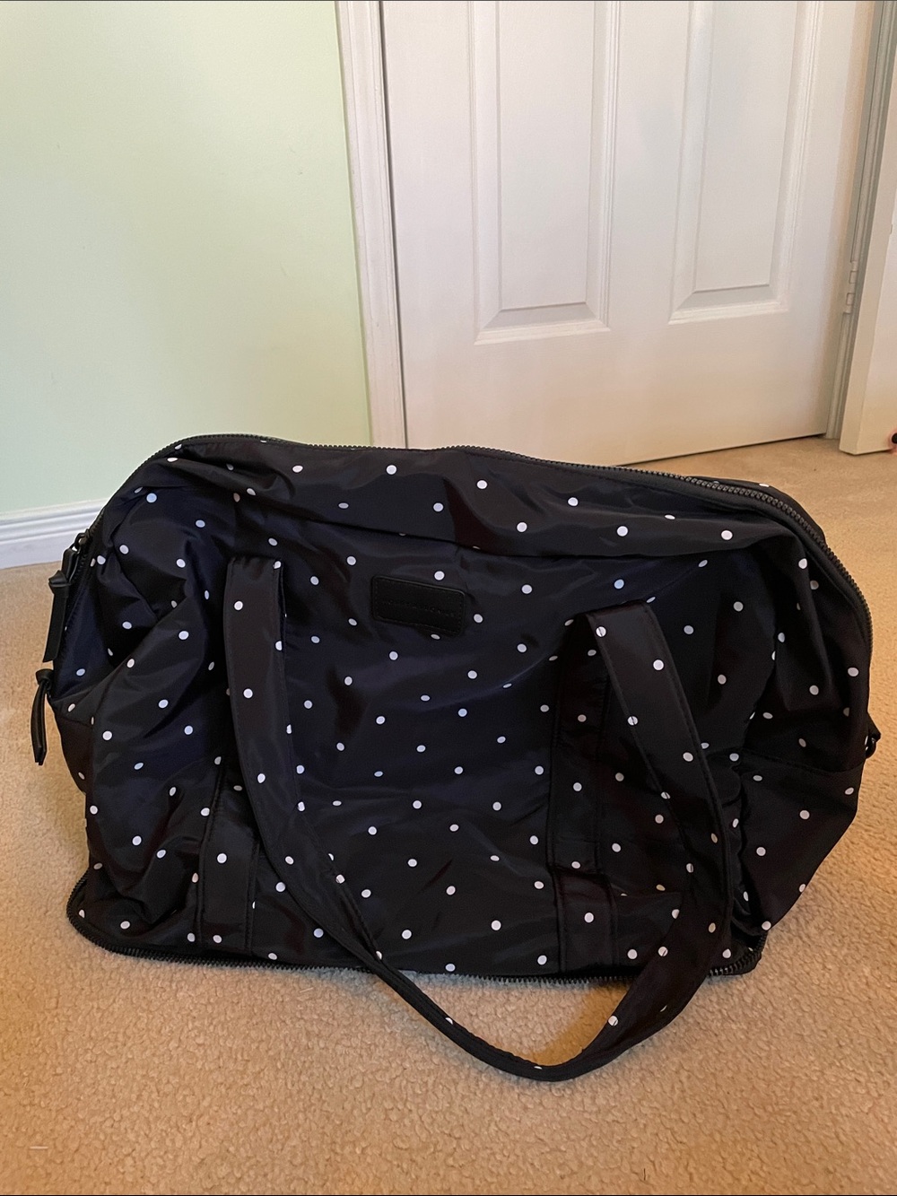 Poppy and Peonies 🌸 Black Polka Dot Tote Bag - Women's Travel & Everyday Carry